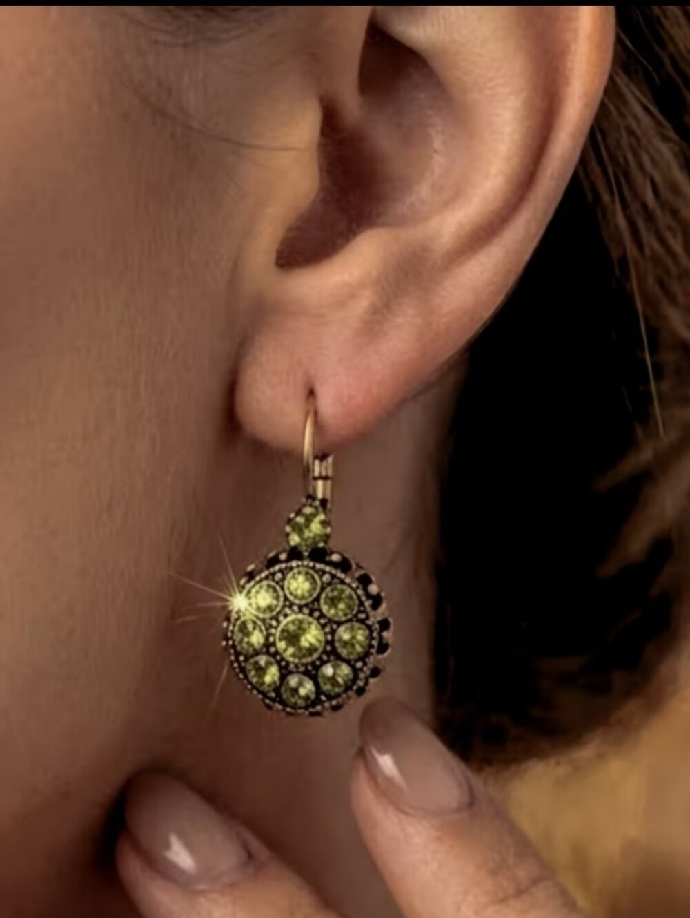 Vintage Victorian Antiqued Filigree GoldTone Peridot Crystal Earrings